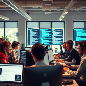 usuarios trabajando en sala de computación