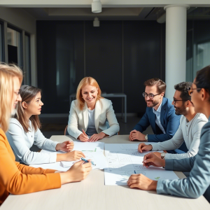 personas charlando alrededor de una mesa de oficina