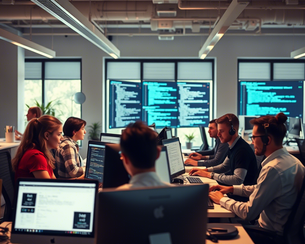 usuarios trabajando en sala de computación